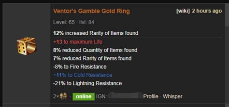 TIL the odds of rolling a perfect Ventor's Gamble Gold .